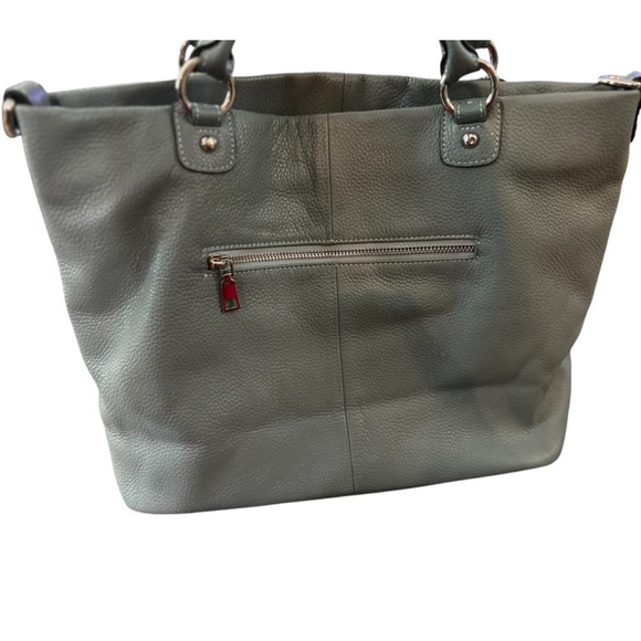 Kaitee Elegant Gray Leather Tote Bag with Silver Hardware and Zipper Detail - Picture 11 of 11
